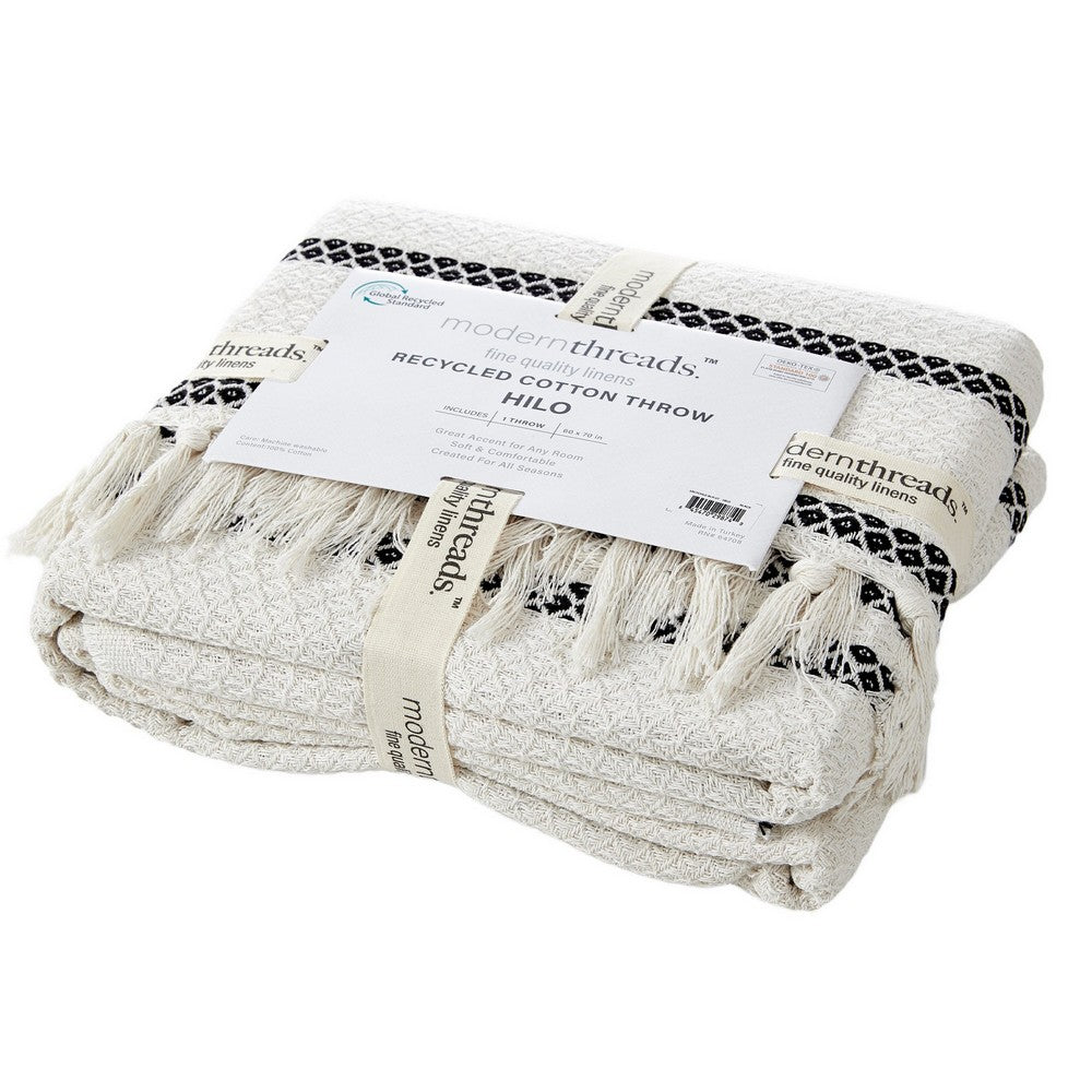 Ida 60 x 70 Throw Blanket with Knitted Cotton Black and White Stripes By Casagear Home BM287531