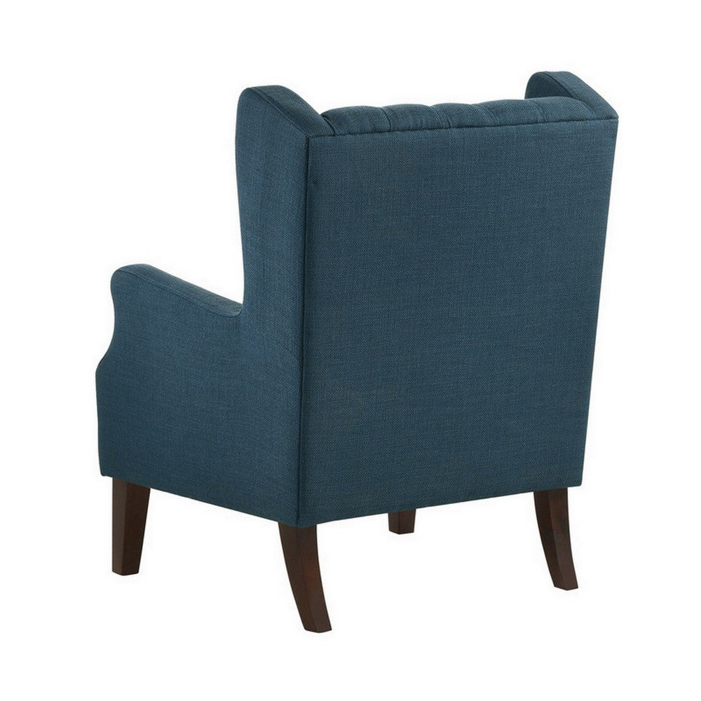 Keva 31 Inch Accent Chair Deep Button Tufted Wingback Smooth Blue Fabric By Casagear Home BM287588