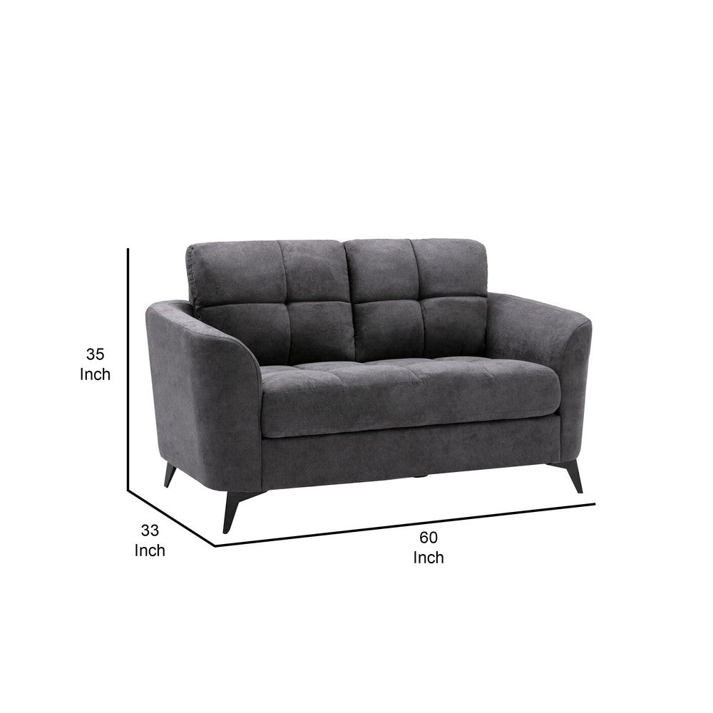 Odin 60 Inch Modern Loveseat with Tufted Cushions Metal Frame Gray Velvet By Casagear Home BM287593