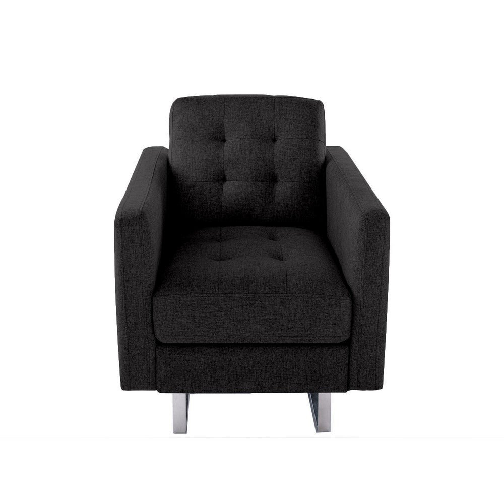 Lewa 34 inch Modern Accent Armchair Silver Metal Legs Tufted Dark Gray By Casagear Home BM287618