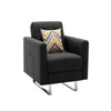 Lewa 34 inch Modern Accent Armchair, Silver Metal Legs, Tufted, Dark Gray By Casagear Home