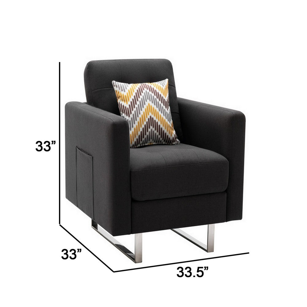 Lewa 34 inch Modern Accent Armchair Silver Metal Legs Tufted Dark Gray By Casagear Home BM287618