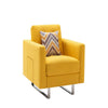 Lewa 34 inch Modern Accent Armchair, Silver Metal Legs, Tufted Seat, Yellow By Casagear Home