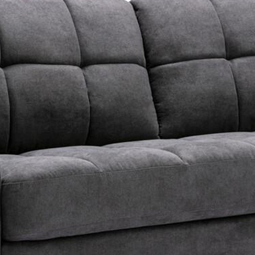 Odin 79 Inch Modern Sofa with Tufted Cushioning Black Frame Gray Velvet By Casagear Home BM287624