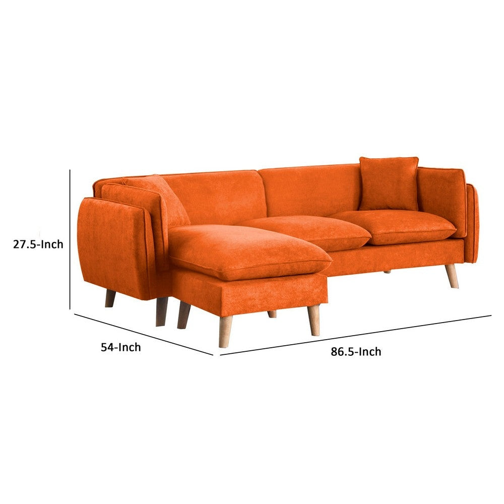 Maci 87 Inch Sectional Sofa Reversible Chaise Orange Fabric Wood Legs By Casagear Home BM287633