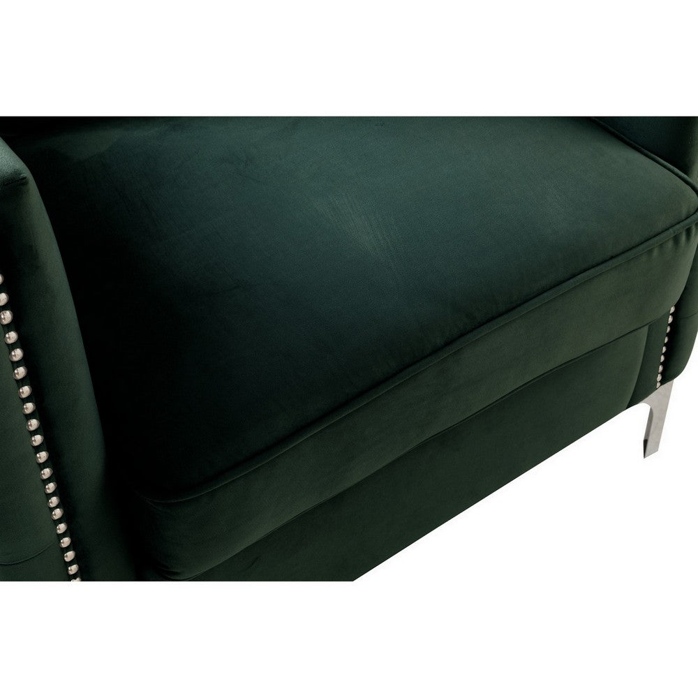 Zion 73 Inch Modern Accent Sofa Deep Button Tufted Sides Green Velvet By Casagear Home BM287650