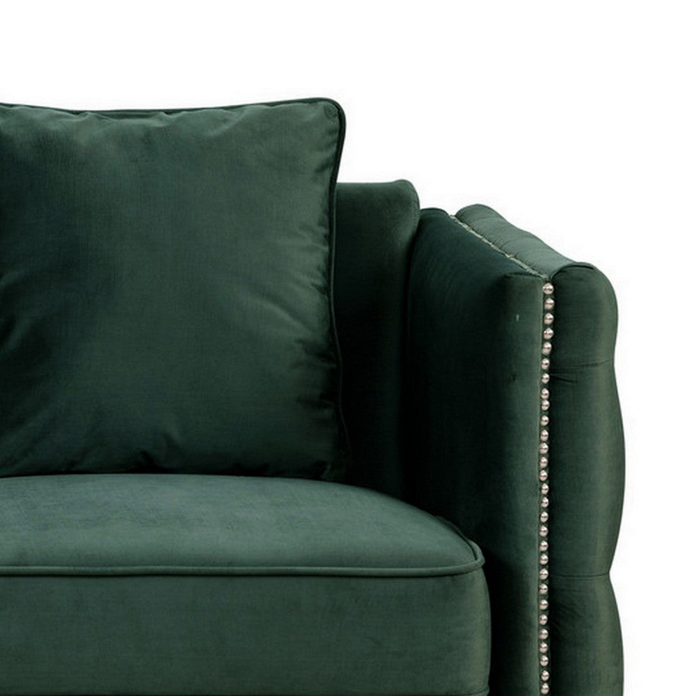 Zion 53 Inch Accent Loveseat Nailhead Trim Button Tufted Green Velvet By Casagear Home BM287658