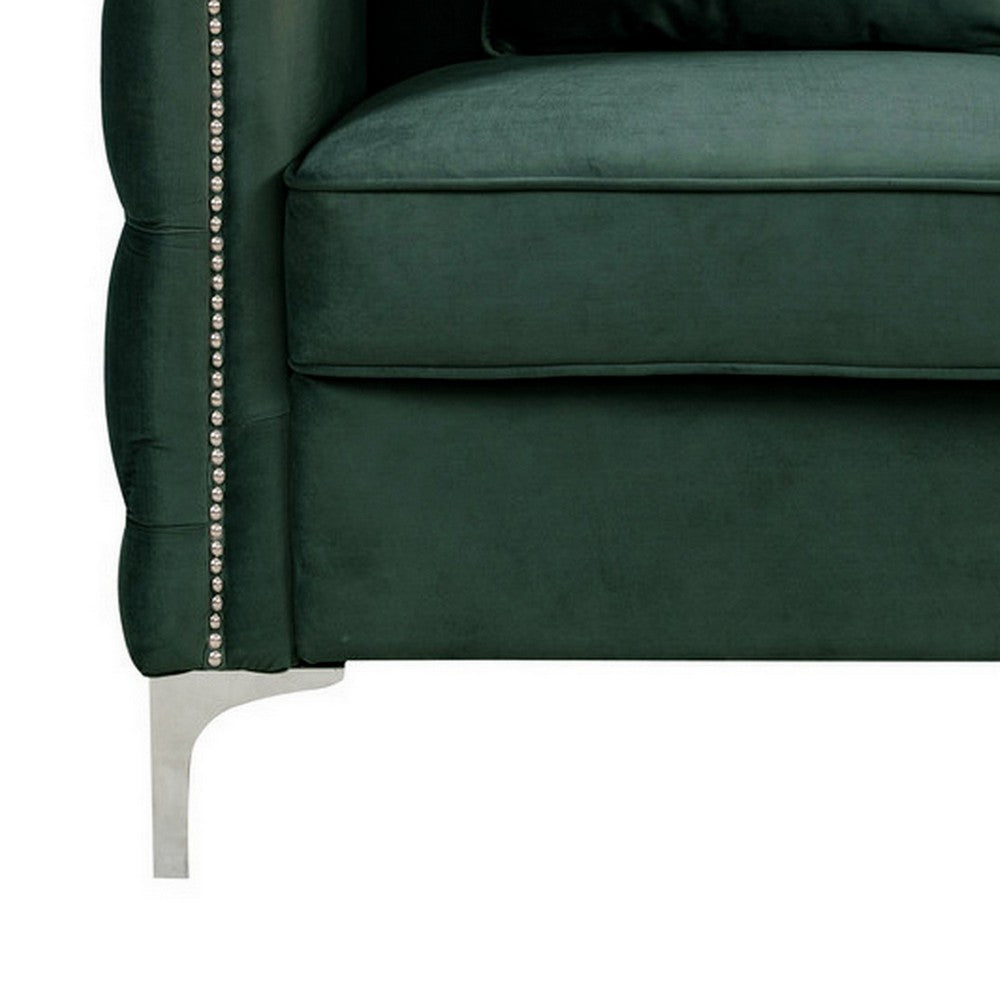 Zion 53 Inch Accent Loveseat Nailhead Trim Button Tufted Green Velvet By Casagear Home BM287658