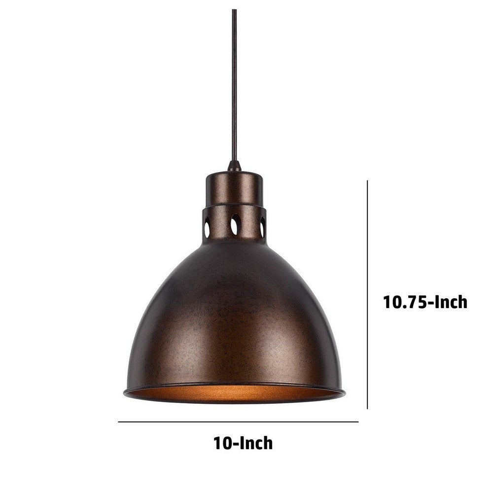 Nico 10 Inch Modern Pendent Light Rust Brown Metal Shade Clean SIlhouette By Casagear Home BM287705