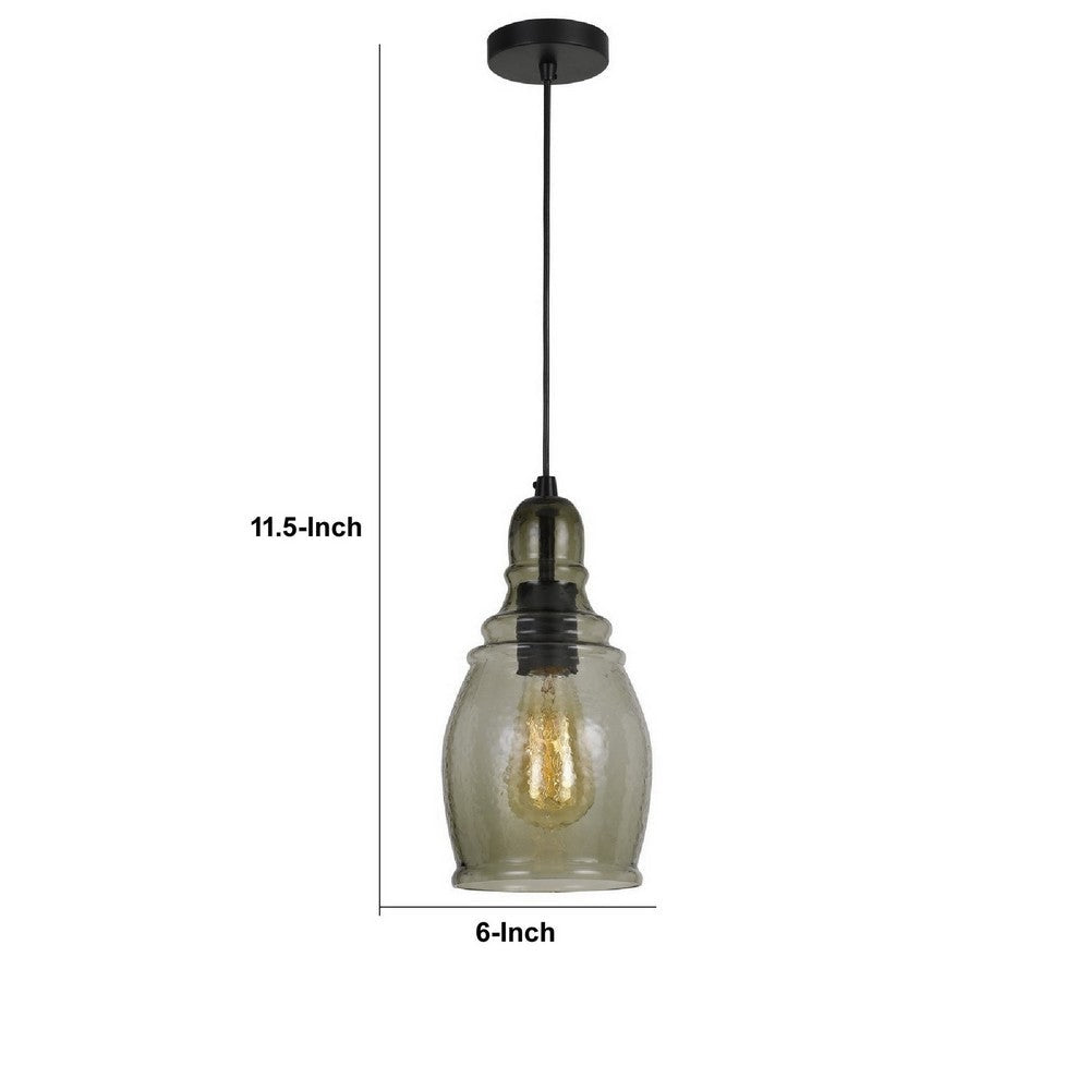 6 Inch Modern LED Pendent Light Rippled Glass Shade Smoky Finish Black By Casagear Home BM287707