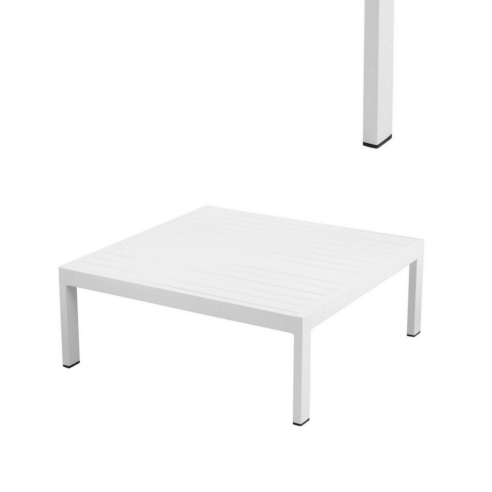 Cilo 32 Inch Outdoor Coffee Table White Aluminum Frame Rectangular Design By Casagear Home BM287725