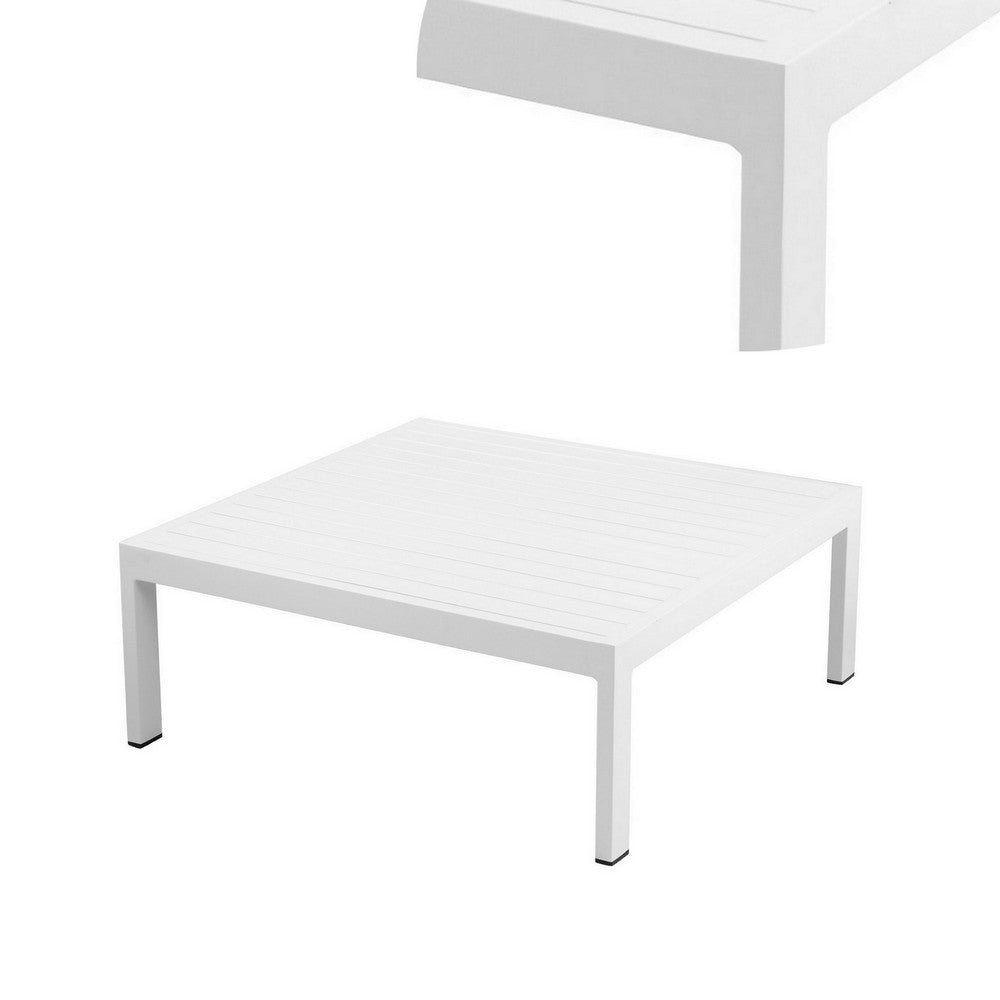 Cilo 32 Inch Outdoor Coffee Table White Aluminum Frame Rectangular Design By Casagear Home BM287725