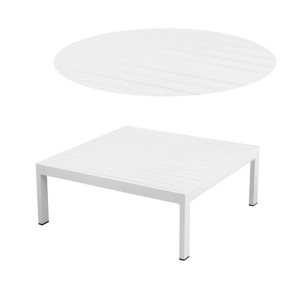 Cilo 32 Inch Outdoor Coffee Table White Aluminum Frame Rectangular Design By Casagear Home BM287725