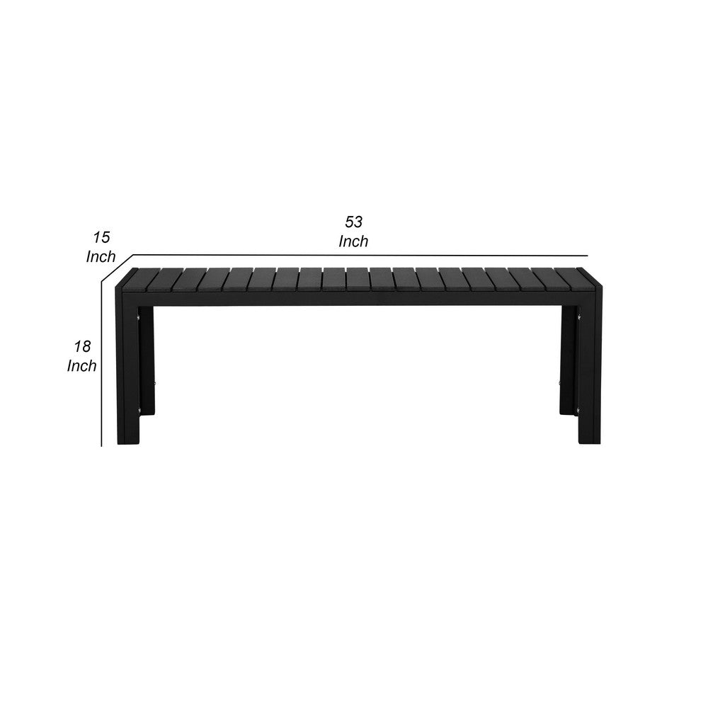 Theo 53 Inch Outdoor Bench Black Aluminum Frame Plank Style Seat Surface By Casagear Home BM287727