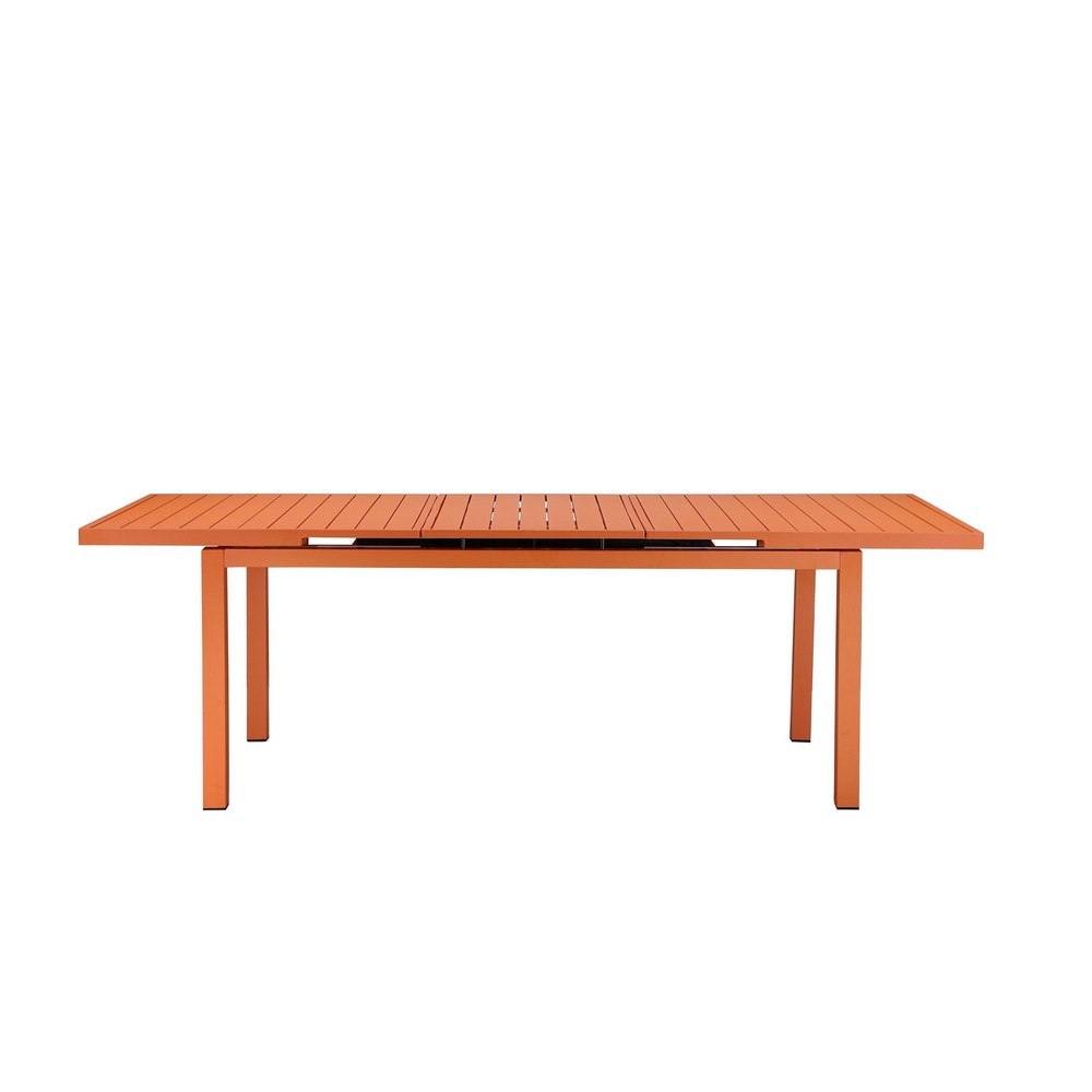 Meta 95 Inch Extendable Dining Table Orange Aluminum Frame Plank Top By Casagear Home BM287738