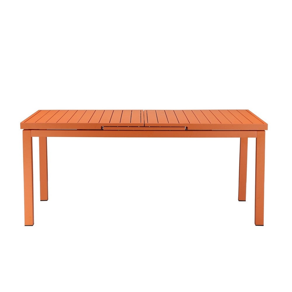 Meta 95 Inch Extendable Dining Table Orange Aluminum Frame Plank Top By Casagear Home BM287738