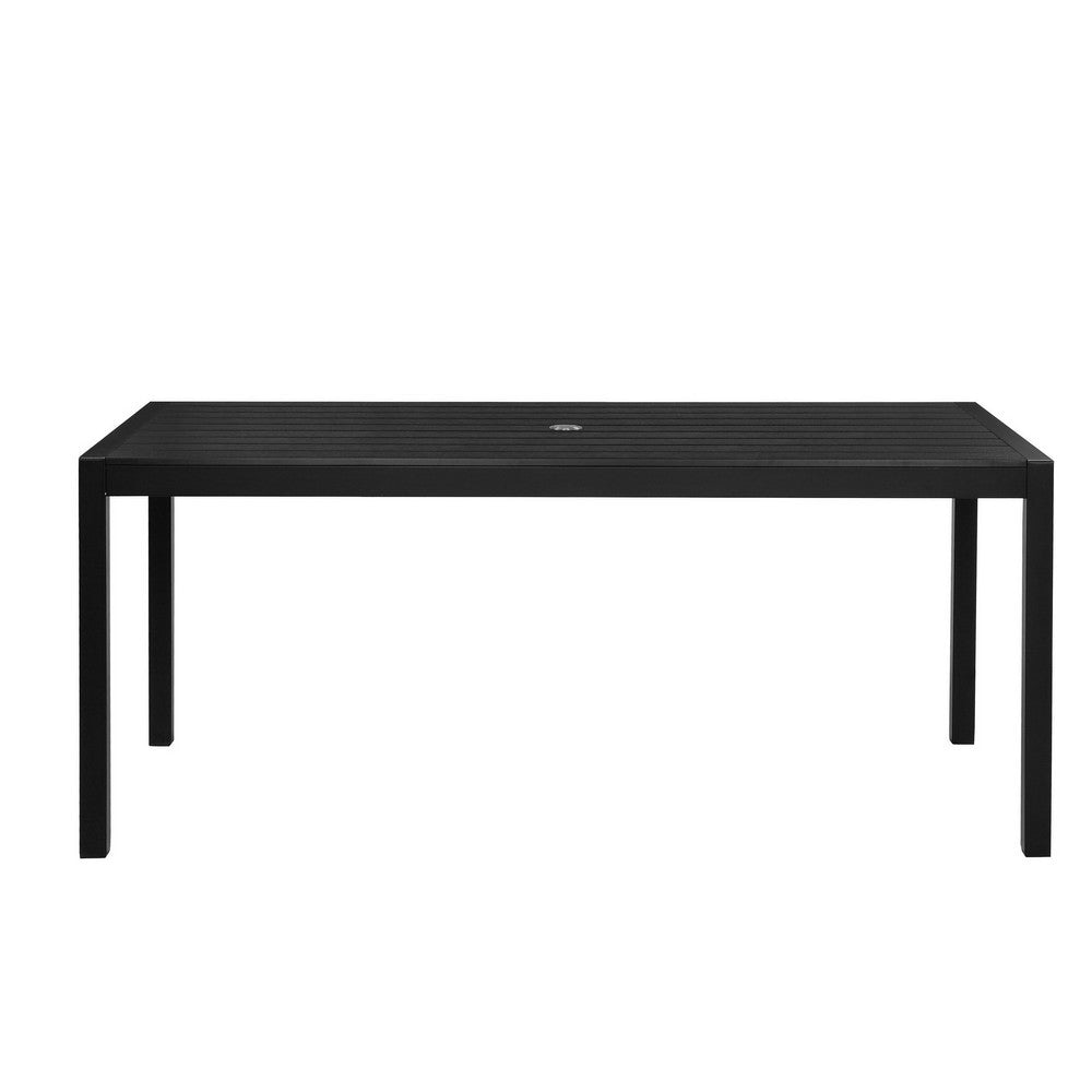 Fifi 71 Inch Outdoor Dining Table Polyresin Top Black Aluminum Frame By Casagear Home BM287759