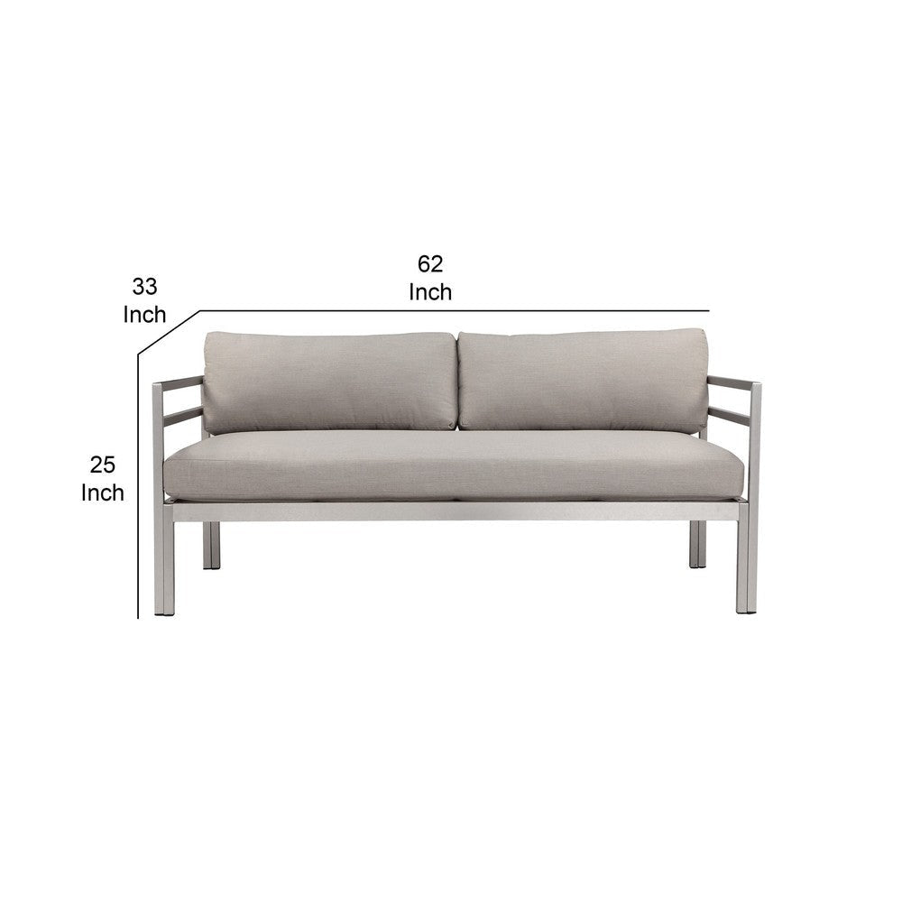 Billy 65 Inch Modern Outdoor Sofa Gray Aluminum Frame Fabric Cushions By Casagear Home BM287770