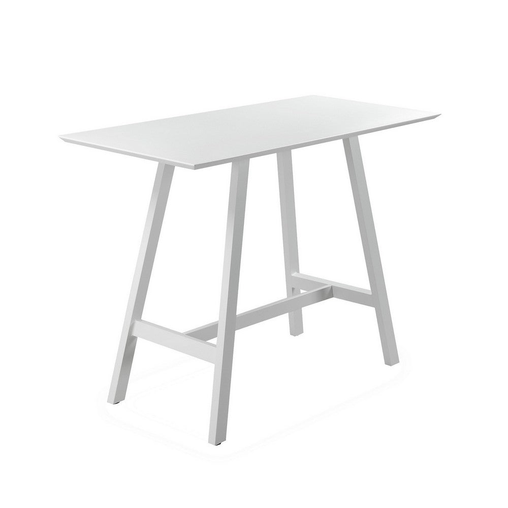 Keli 43 Inch Bar Table, Classic White Aluminum Frame, Rectanglular Top By Casagear Home