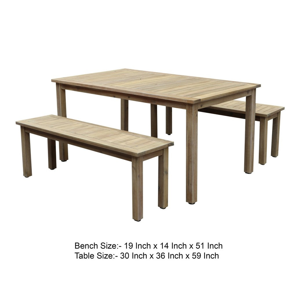 Felix 3 Piece Modern Dining Set Natural Brown Acacia Wood Frame 6 Seater By Casagear Home BM287785