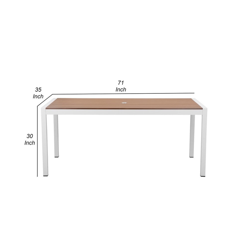 Fifi 71 Inch Outdoor Dining Table Brown Polyresin Top White Metal Frame By Casagear Home BM287789