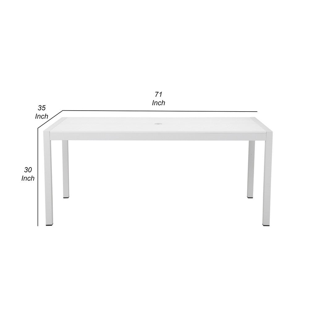 Fifi 71 Inch Outdoor Dining Table Polyresin Top White Aluminum Frame By Casagear Home BM287790