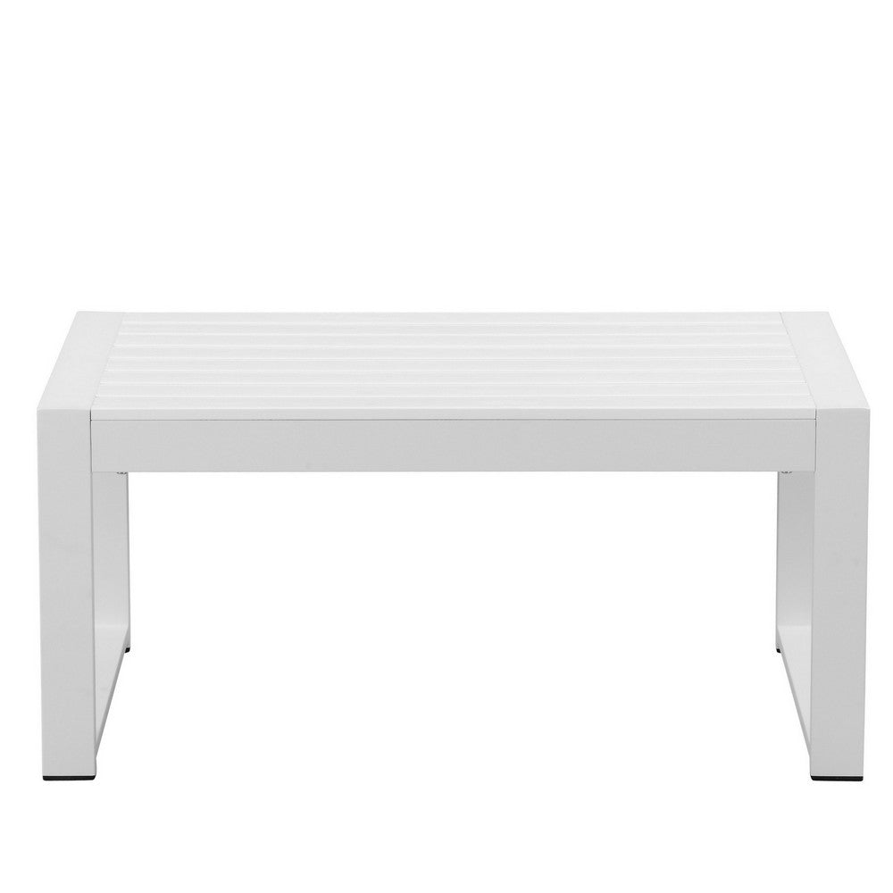 Lark 35 Inch Outdoor Coffee Table White Aluminum Frame Polyresin Top By Casagear Home BM287801