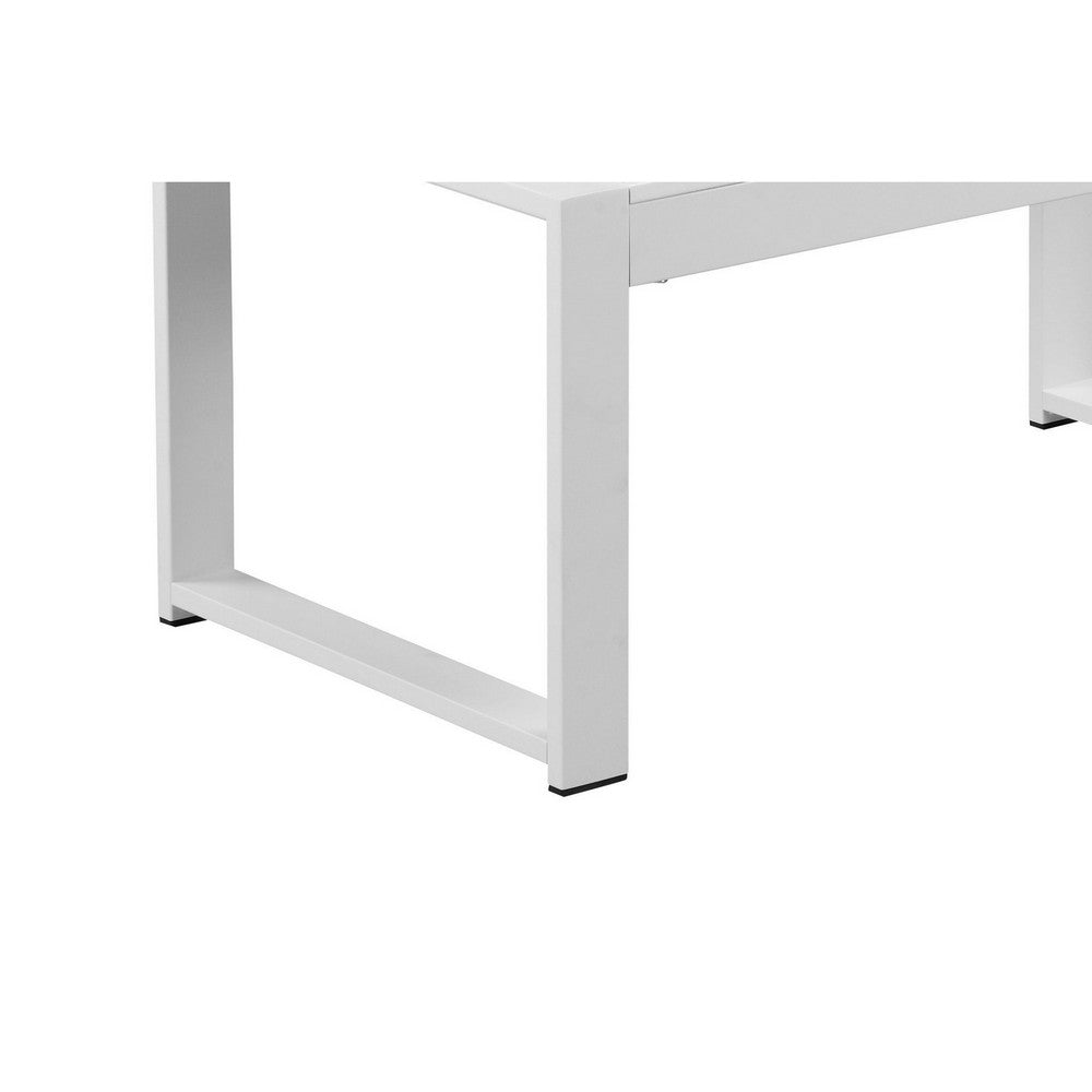 Lark 35 Inch Outdoor Coffee Table White Aluminum Frame Polyresin Top By Casagear Home BM287801