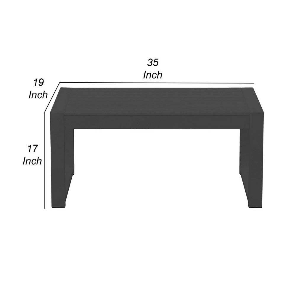 Kili 35 Inch Coffee Table Polyresin Surface Jet Black Aluminum Frame By Casagear Home BM287846