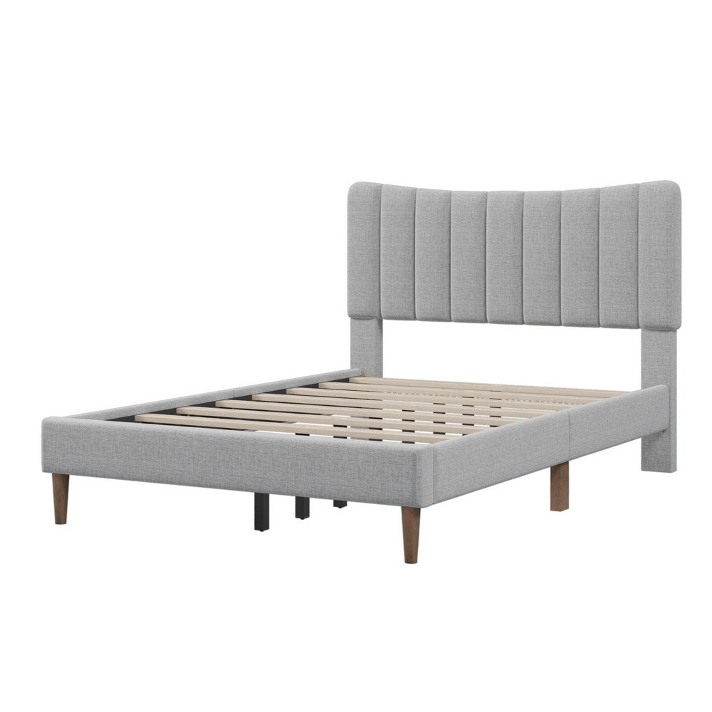 Tripp Modern Full Platform Bed Frame with Channel Tufted Headboard, Gray By Casagear Home