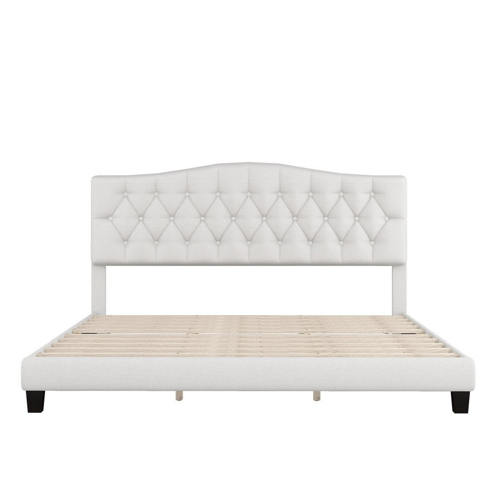 Cody King Size Platform Bed with Diamond Button Tufted Headboard Beige By Casagear Home BM287890