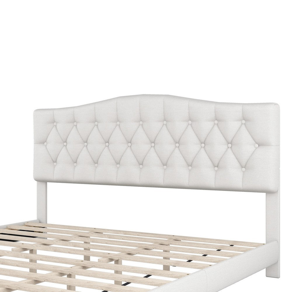 Cody King Size Platform Bed with Diamond Button Tufted Headboard Beige By Casagear Home BM287890