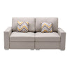 Meg 67 Inch Modern Loveseat with Throw Pillows Adjustable Height Beige By Casagear Home BM287956