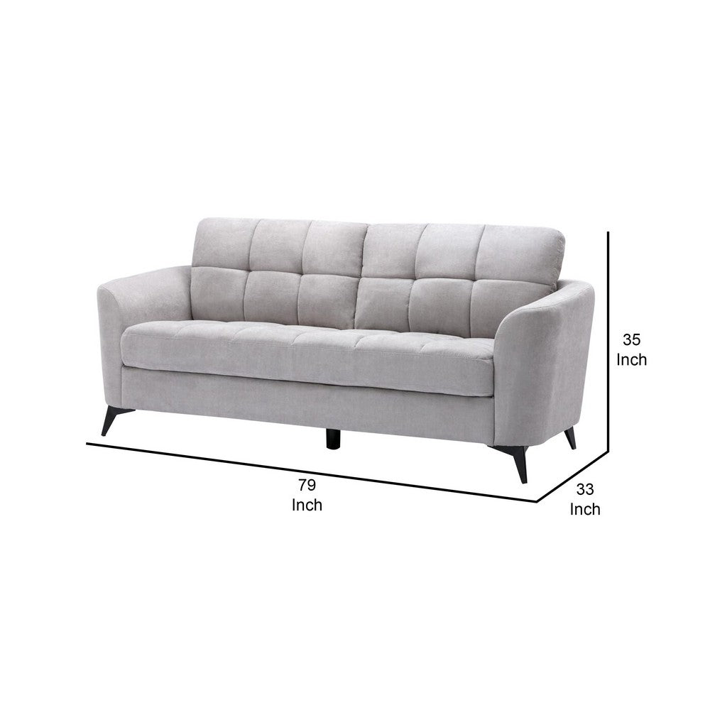 Odin 79 Inch Modern Sofa with Tufted Cushions Light Gray Velvet Upholstery By Casagear Home BM287962