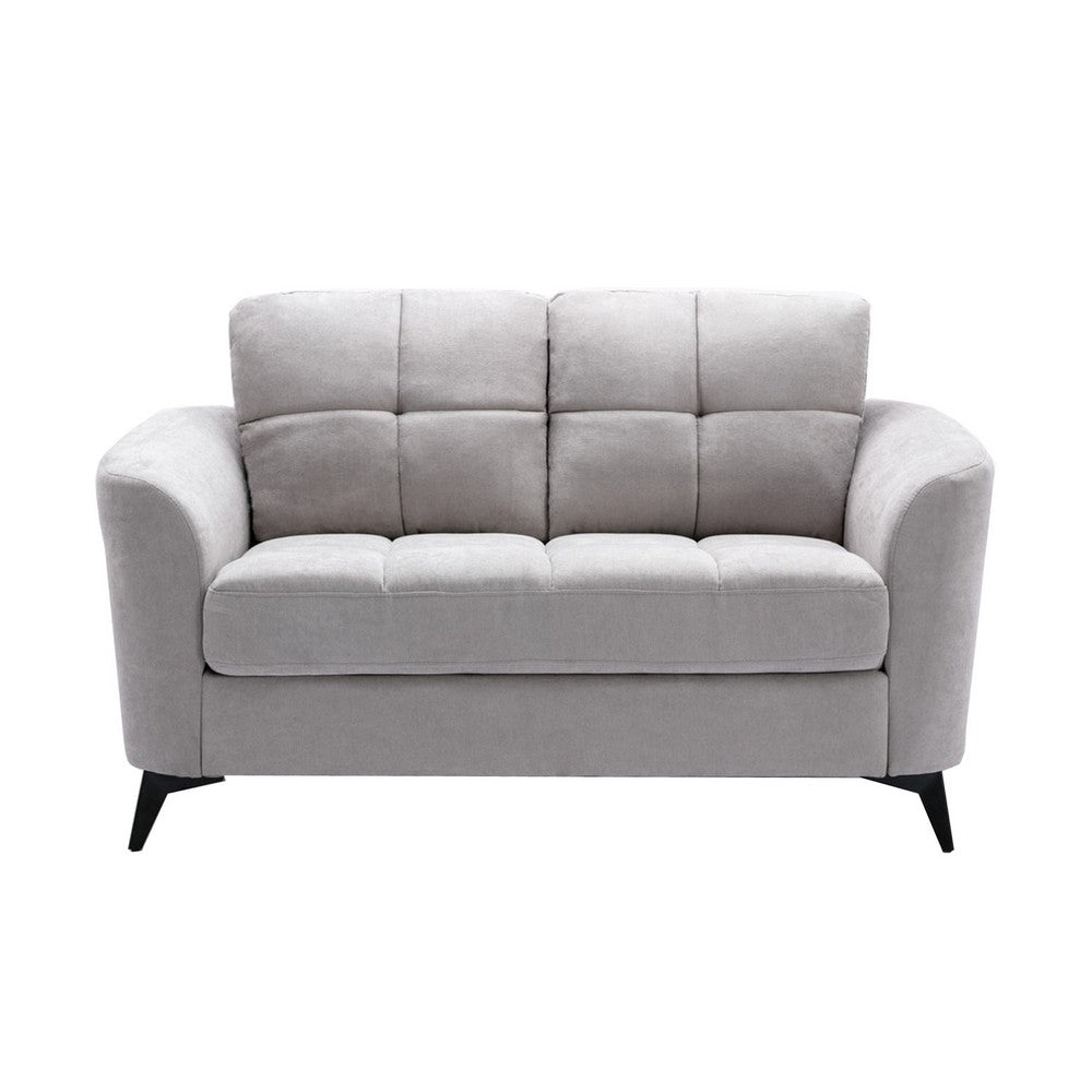 Odin 60 Inch Modern Loveseat, Tufted Cushions, Light Gray Velvet Upholstery By Casagear Home