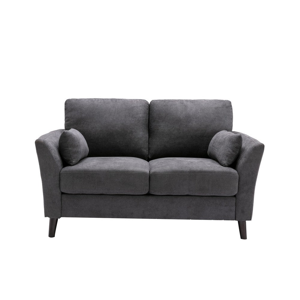 Otto 57 Inch Loveseat, Throw Pillows, Padded Cushions, Dark Gray Velvet By Casagear Home