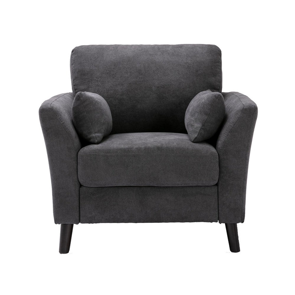 Otto 37 Inch Armchair Throw Pillows Cushioned Dark Gray Velvet Fabric By Casagear Home BM287969