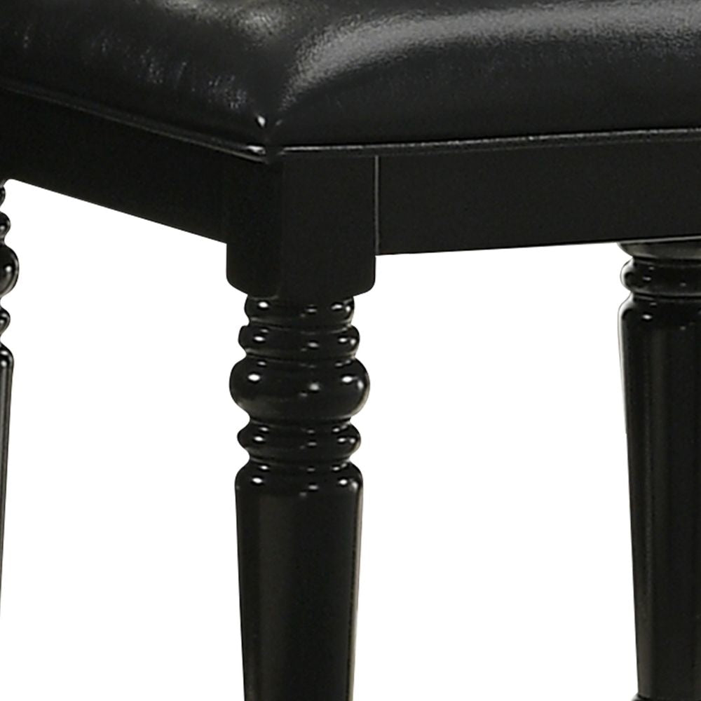 Kya 20 Inch Vanity Stool Black Tufted Vegan Faux Leather Seat Turned Legs By Casagear Home BM287977