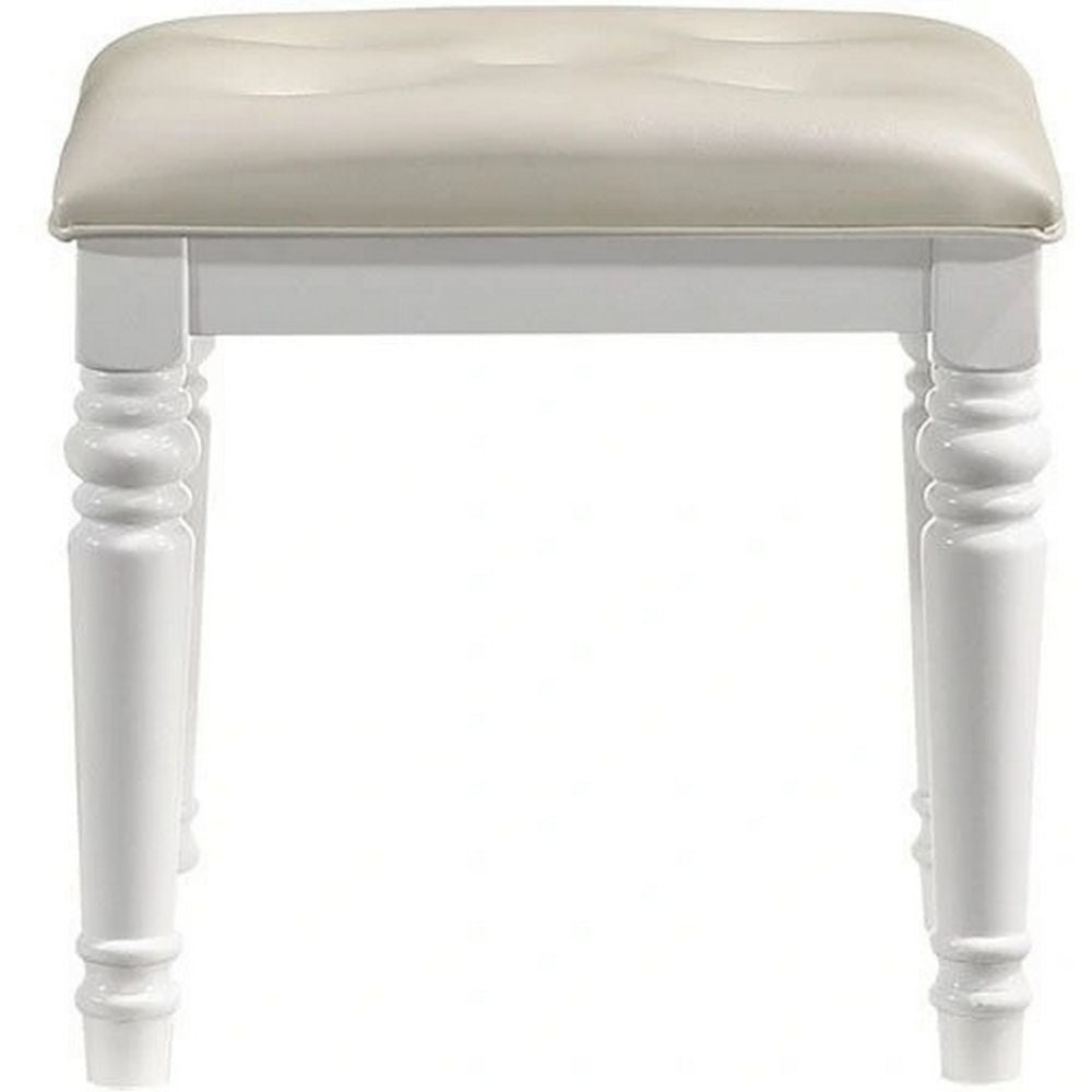 Kya 20 Inch Vanity Stool with Tufted Vegan Faux Leather Seat Glam Ivory By Casagear Home BM287979