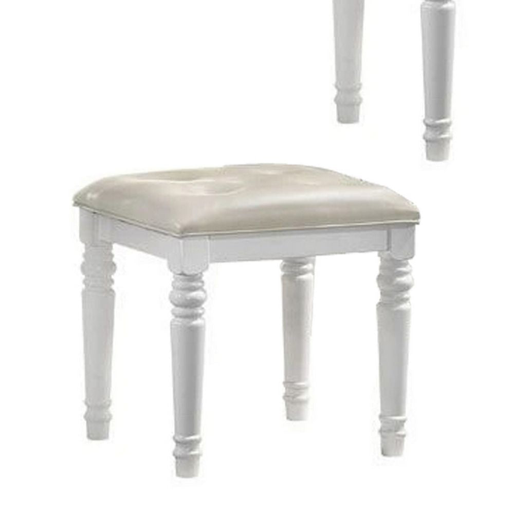 Kya 20 Inch Vanity Stool with Tufted Vegan Faux Leather Seat Glam Ivory By Casagear Home BM287979