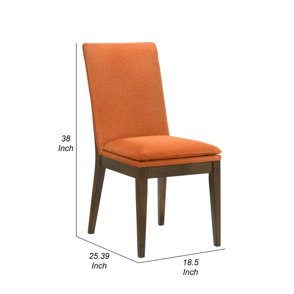 Nick 26 Inch Set of 2 Dining Chairs Walnut Brown Rubberwood Frame Orange By Casagear Home BM288005