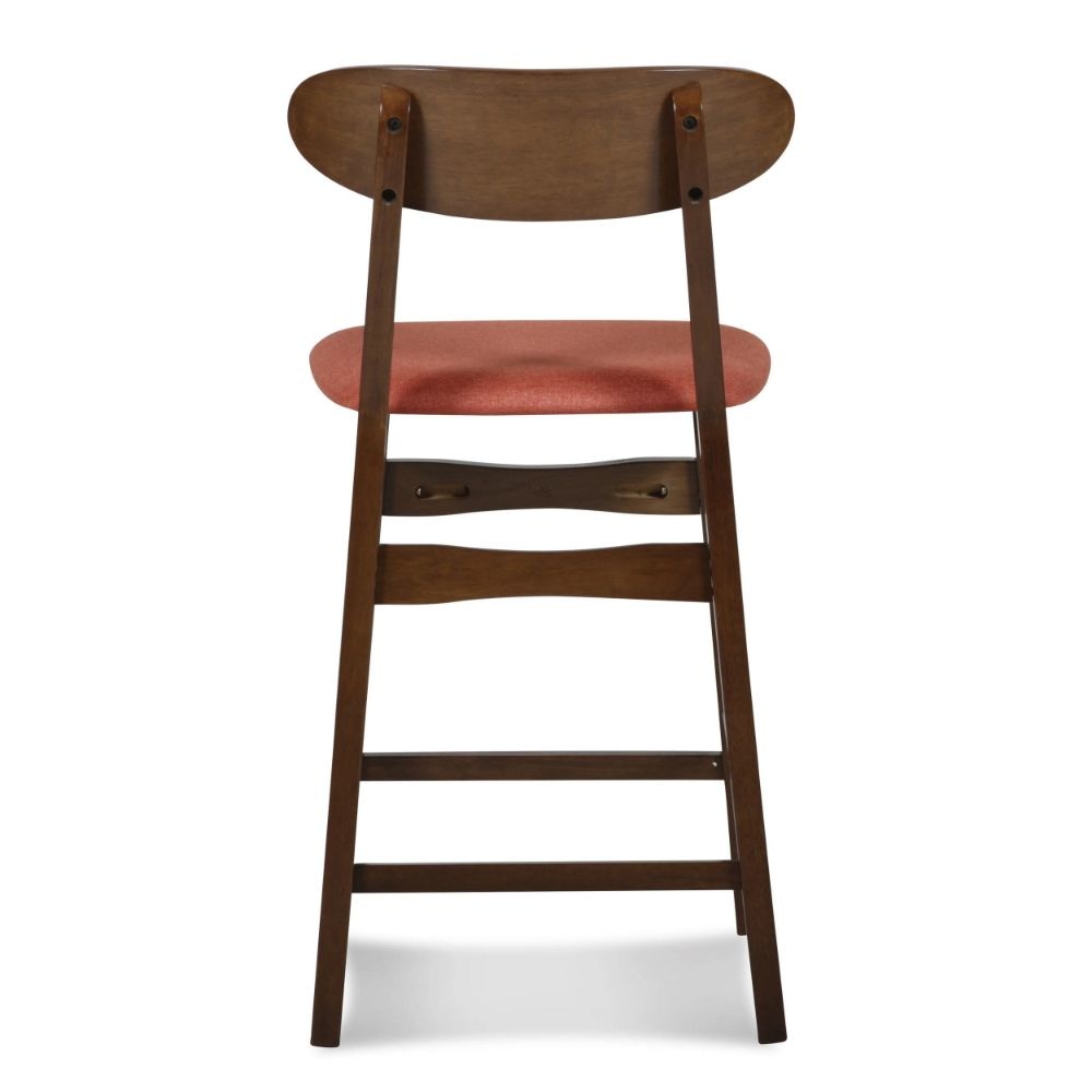 Bev 24 Inch Set of 2 Counter Stools Orange Cushions Dark Brown Rubberwood By Casagear Home BM288015