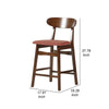 Bev 24 Inch Set of 2 Counter Stools Orange Cushions Dark Brown Rubberwood By Casagear Home BM288015