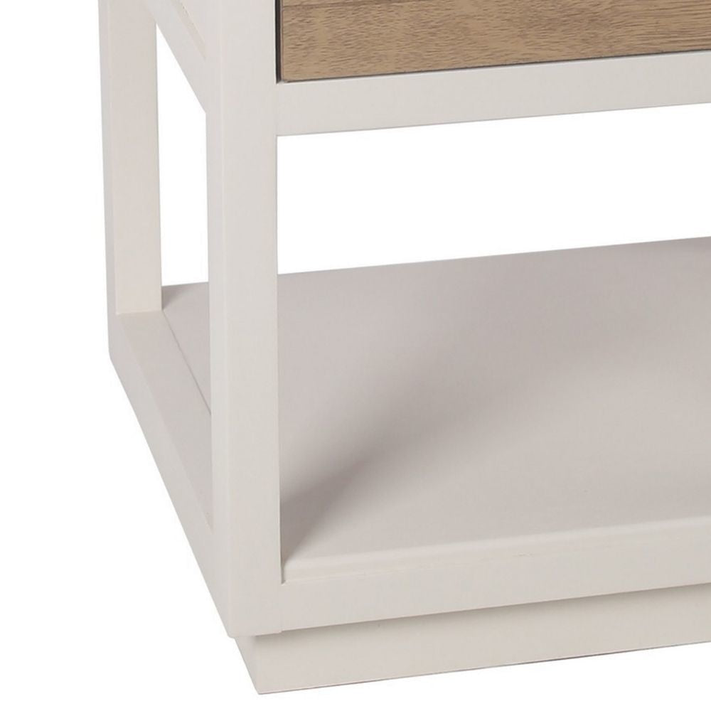 Finley 24 Inch Modern Accent Table with 2 Drawers and 1 Shelf Pearl White By Casagear Home BM288093