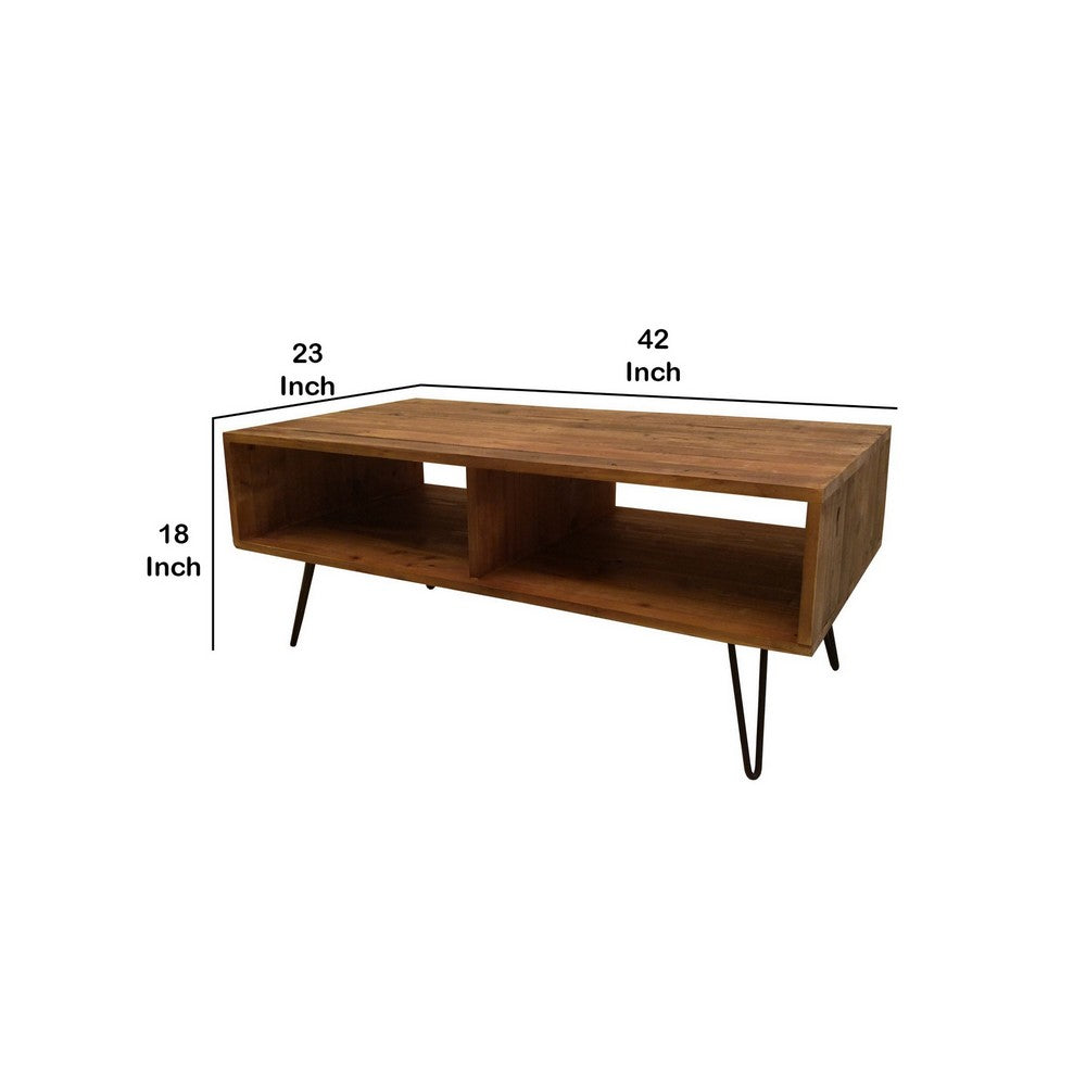 42 Inch Modern Cocktail Coffee Table with Open Compartments Brown Wood Top By Casagear Home BM288102