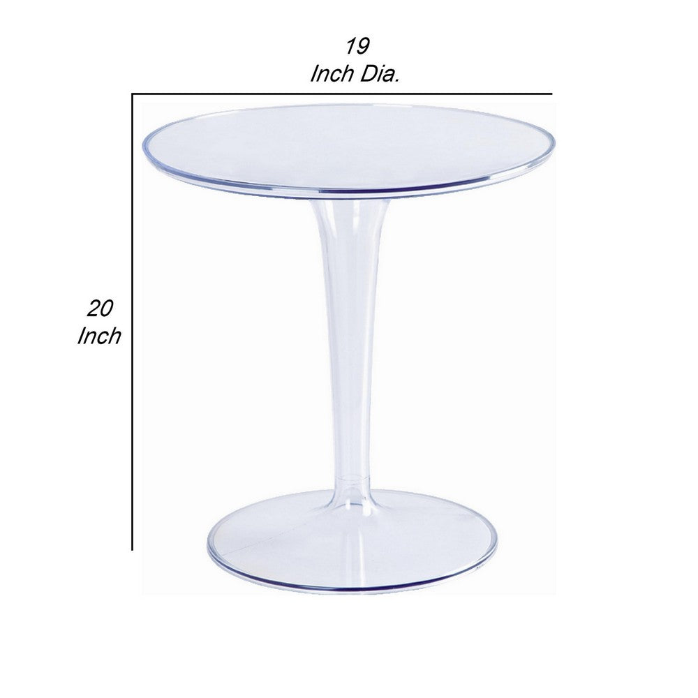 20 Inch Modern Side Accent Table Clear Round Tabletop and Tapered Base By Casagear Home BM288113