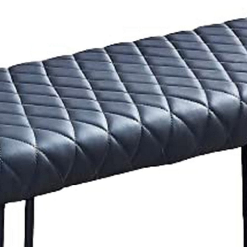 Ela 47 Inch Modern Dining Bench Blue Gray Vegan Leather Black Metal Frame By Casagear Home BM288202