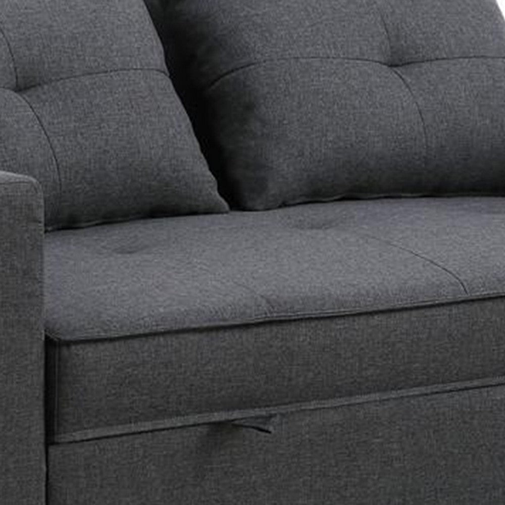 Vito 56 Inch Convertible Sleeper Loveseat with Side Pocket Dark Gray Linen By Casagear Home BM293178