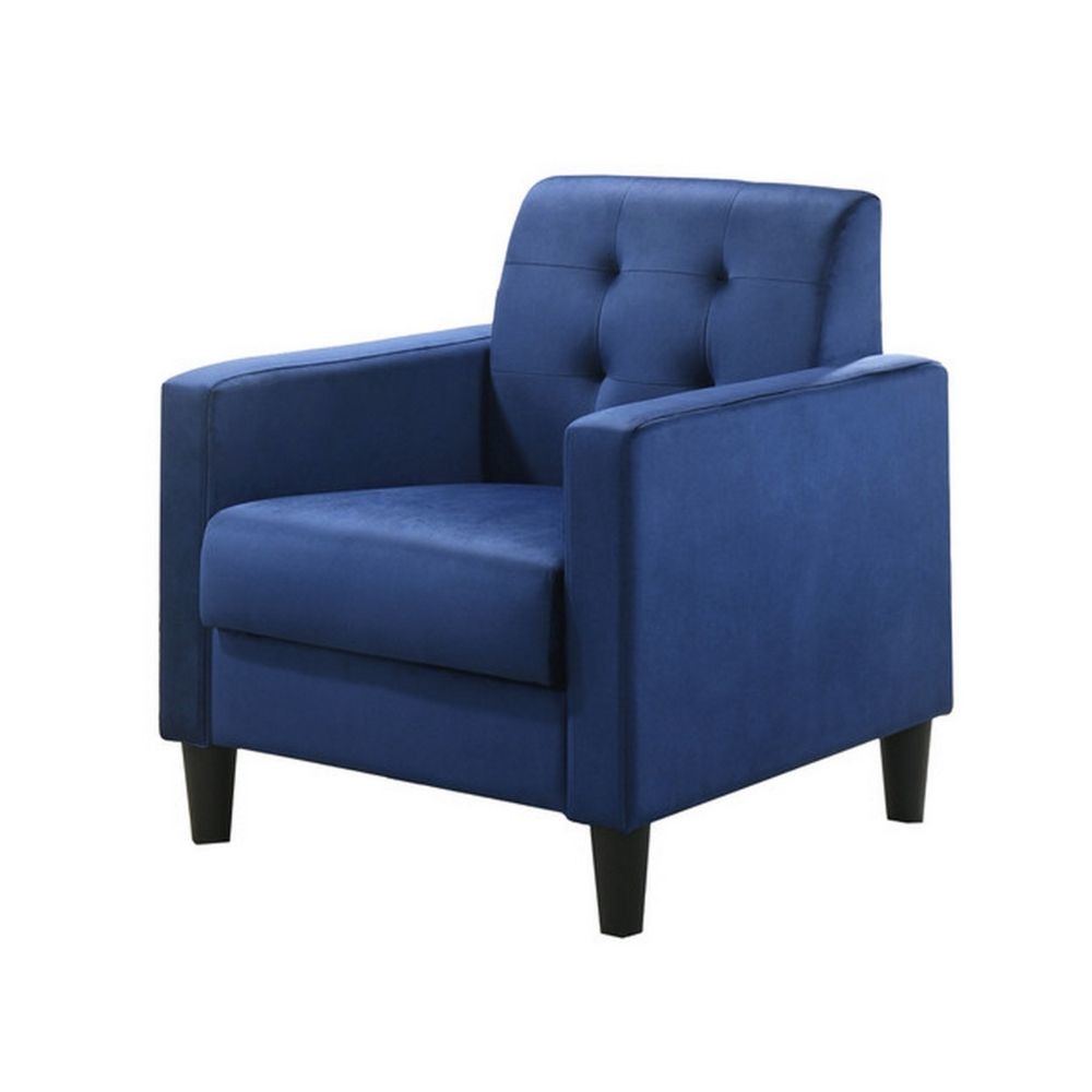 Oz 28 Inch Modern Accent Armchair with Foam Cushion, Tufted Blue Velvet By Casagear Home