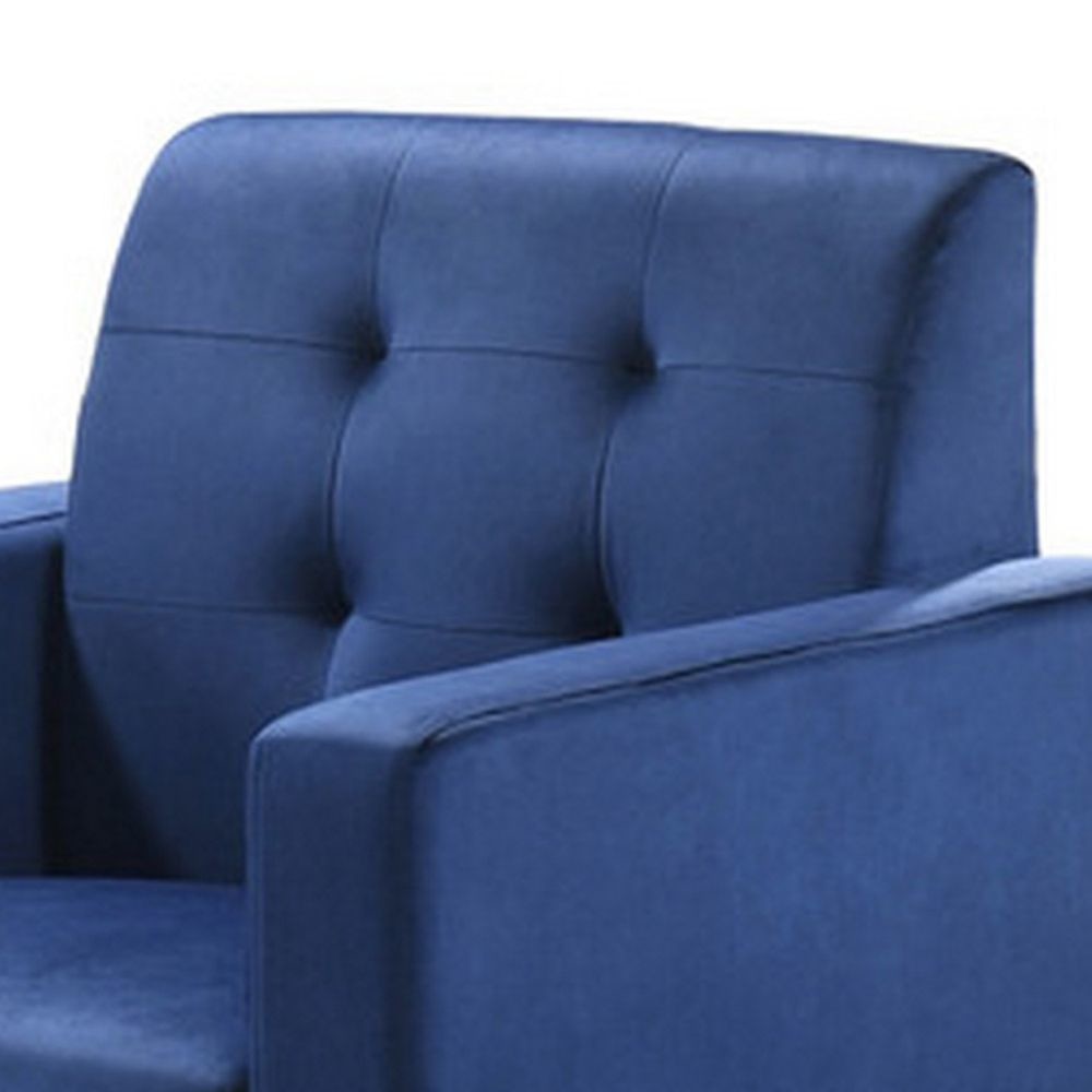 Oz 28 Inch Modern Accent Armchair with Foam Cushion Tufted Blue Velvet By Casagear Home BM293508